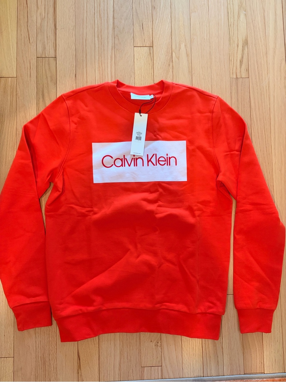 Calvin Klein Bright Red Crewneck with White Logo Panel